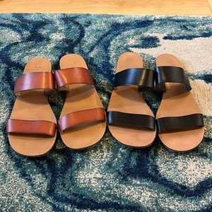 2 pairs of leather J Crew slides